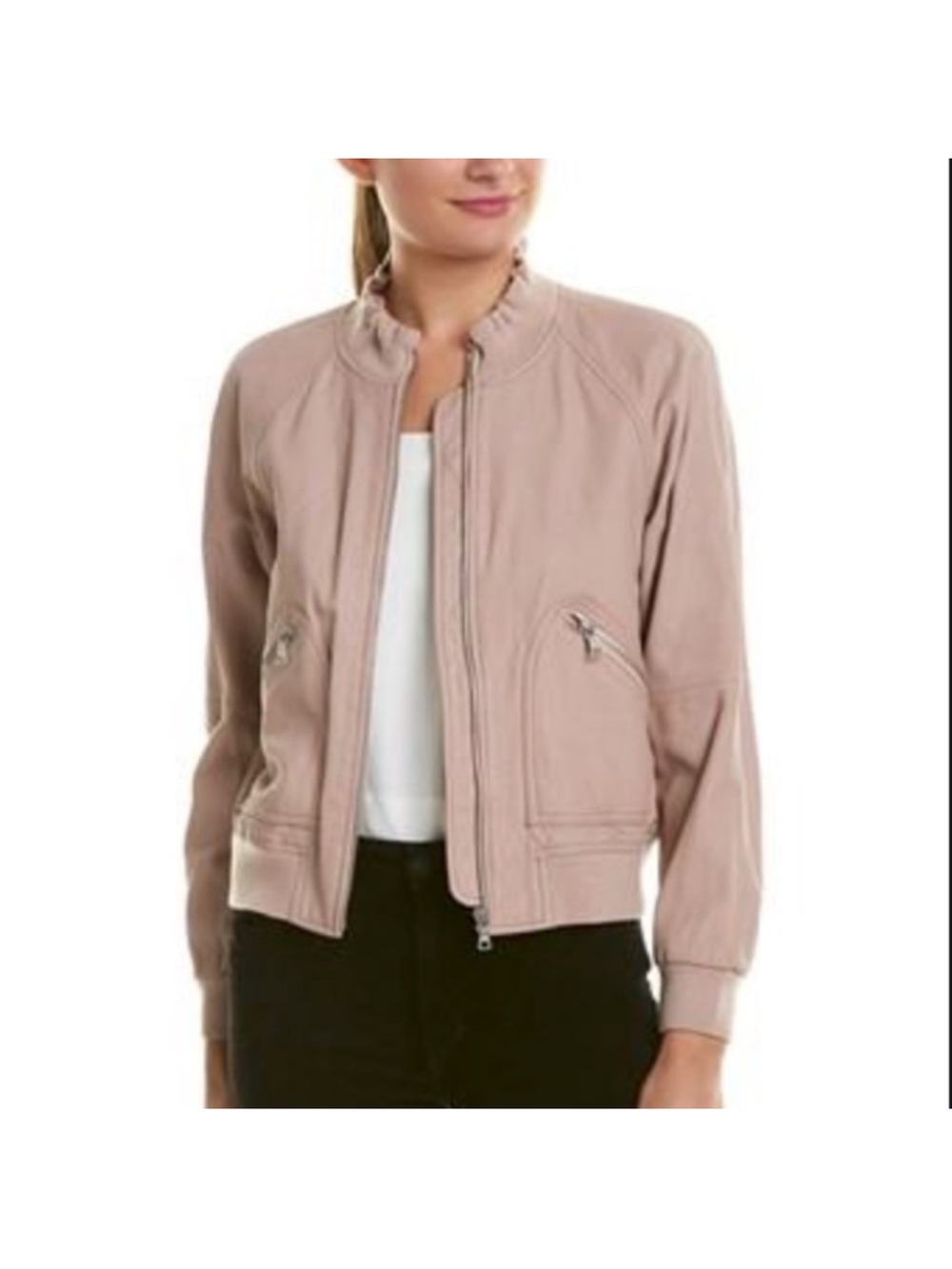 Washed leather bomber jacket in soft pink size 8 lambskin leather